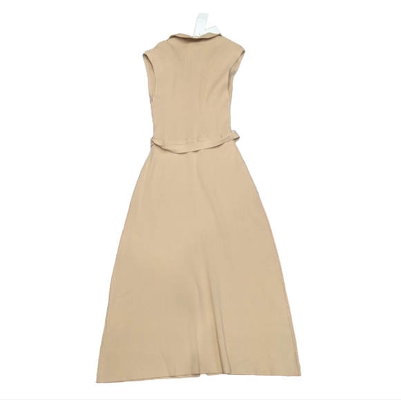 Ever New Lara Knit Dress In Latte Size 6 Collar Midi Belted V-neck Silky - Picture 3 of 14